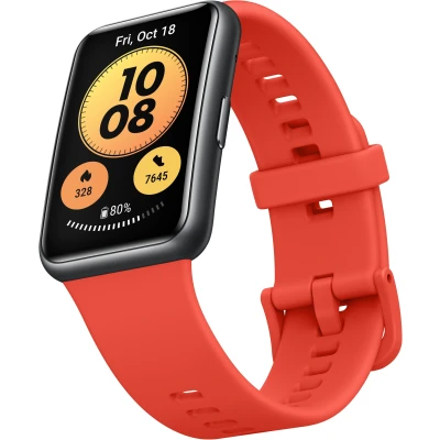 Afbeelding van Huawei watch Fit new Zwart smart met riem silicone pompelmoes rood afmeting pols: 130 210 mm display 1.64&quot; 4 GB Bluetooth 21 g