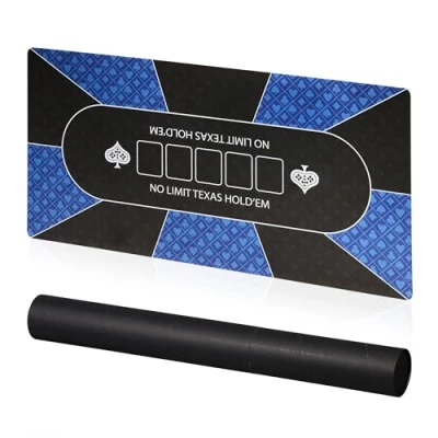 Afbeelding van pokermat 120 x 60 cm antislip 10 spelers met koker blauw zwart