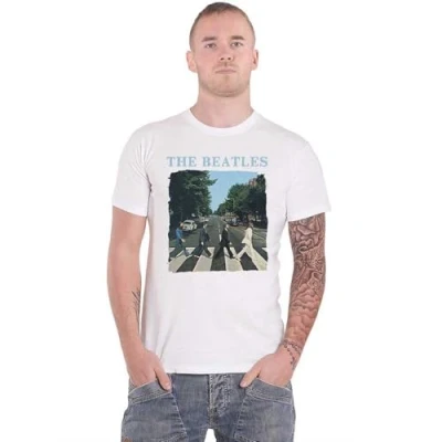 Afbeelding van The Beatles Abbey Road And Logo Heren T shirt 2XL Wit
