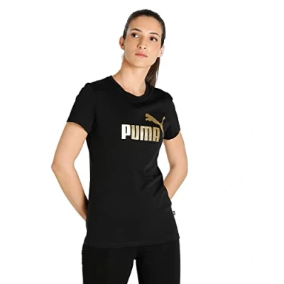 Afbeelding van Puma LOGO Tshirt print, Dames, Maat: XS, Black/gold foil