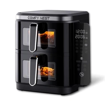 Afbeelding van Comfy Nest CN 06184 2800W Airfryer 11L Dubbele Mand Digitaal Opvouwbaar Zijpaneel Kijkvenster