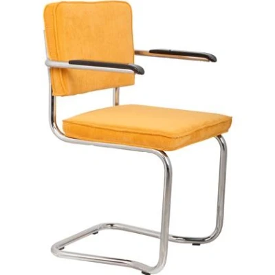 Afbeelding van Zuiver Ridge Rib Kink Eetkamerstoelen met armleuning Geel Set van 2