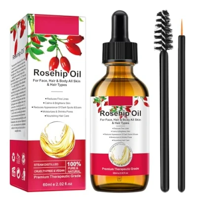 Afbeelding van Rozenbottelolie, 60 ml, koudgeperst, natuurlijk, anti aging, rimpel, voor gezicht, lichaam, haar, huid