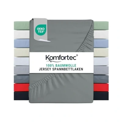 Afbeelding van Komfortec Jersey Stretch Hoeslaken 140x200 cm 30cm Matrasdikte Rondom Elastiek 100% Katoen Grijs