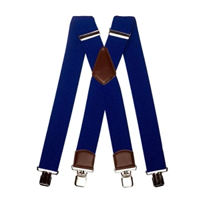 Afbeelding van Olata Extra brede X bretels voor heren met bruin leer, 5 cm, Royal Blauw