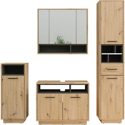 Afbeelding van Vicco Badkamermeubelset Beatrice, Artisanaal eiken/Antraciet, 4 delen