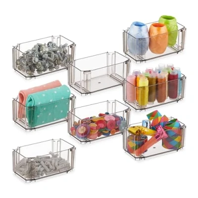 Afbeelding van Relaxdays lade organizer 8 delige set stapelbaar ladeverdelers make up sorteerbak