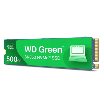 Afbeelding van WD Green SN350 500 GB M.2 NVMe SSD, met een leessnelheid van 2400 MB/s en schrijfsnelheid 1500