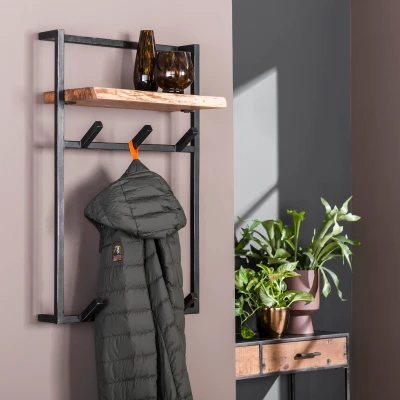 Afbeelding van Hoyz Kapstok Air Solid Hoog 6 Haken Hoedenplank Massief Acaciahout 100x51x80