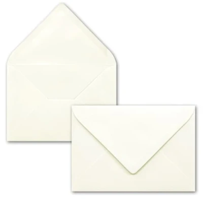 Afbeelding van Enveloppen, 50 stuks, B6, 17,5 x 12,5 cm, natuurlijk wit, natte plakrand met puntige klep, 120 g/m², voor bruiloft, wenskaarten, uitnodigingen