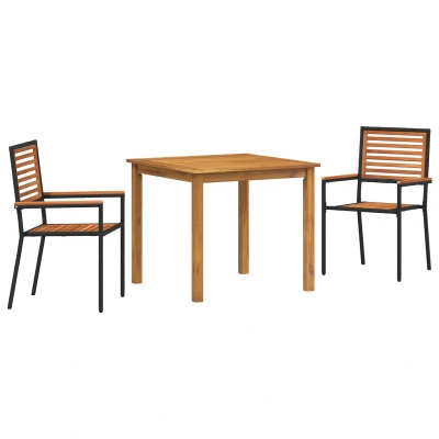 Afbeelding van vidaXL 3 delige Tuin Eettafelset Zwarte Poly Rattan Acacia