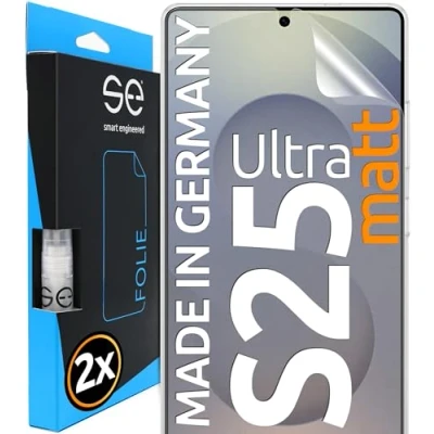 Afbeelding van se® Set van 2 3D beschermfolies voor Samsung Galaxy S25 Ultra, 100% compatibel met FaceID, eenvoudige installatie zonder luchtbellen, mat, schokbestendig, TPU, gemaakt in Duitsland