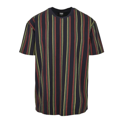 Afbeelding van Urban Classics Tshirt Printed Oversized Retro Stripe TEE print, Heren, Maat: 3XL, Midnightnavy/burnedred