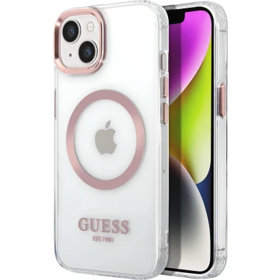 Afbeelding van Guess Transparante TPU Back Cover Magsafe Telefoonhoesje voor Apple iPhone 14 Plus Roze, Bescherm je Telefoon!
