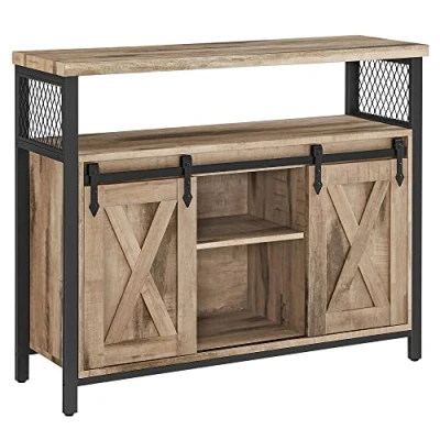 Afbeelding van VASAGLE Opbergkast, dressoir, keuken, commode, met 2 schuifdeuren, 33 x 100 80 cm, verstelbare planken, industriële stijl, voor woonkamer, houtkleur en zwart LSC092B50