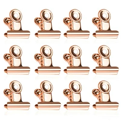 Afbeelding van Kleine Bulldog paperclips, 50 stuks 22 mm papieren klemmen, roségoud metalen binderclips voor foto&#039;s, voedselsnackzakken, kantoorbenodigdheden (roségoud)