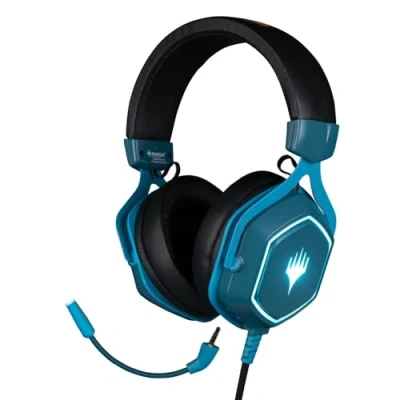 Image de Konix Magic The Gathering Casque gaming filaire pour PC Haut parleurs 50 mm Microphone amovible Câble USB 2 m Rétroéclairage Bleu