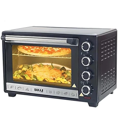 Afbeelding van Bakaji Elektrische oven, geventileerd, inhoud 48 liter, vermogen 2000 W, temperatuur instelbaar tot 230 graden, 4 functies verwarmingselementen van staal met intern licht, timerfunctie