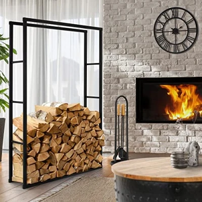 Afbeelding van Haardhoutrek 100x150x25 cm Zwart Metaal ML Design