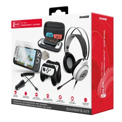 Image de Pack accessoires gaming Just For Games dreamGEAR pour Nintendo Switch Modèle OLED Noir et blanc