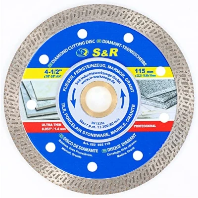 Afbeelding van S&amp;R Diamantdoorslijpschijf in professionele kwaliteit 115 mm / 7 inch, superdunne snijrand 1,5 mm, x 1,2 10 22,2 20 15,88 slijpschijf voor tegels, porselein steengoed, marmer, graniet