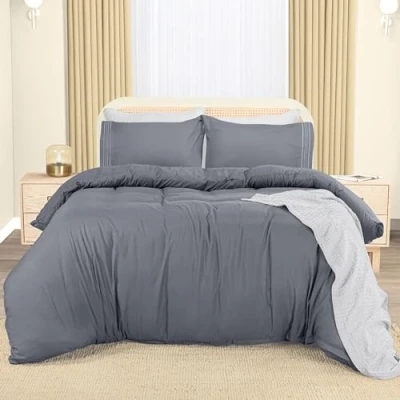 Afbeelding van Utopia Bedding Dekbedovertrekset Microvezel polyester dekbedovertrek 200 x cm + 2 geborduurde kussenslopen 50 75 Grijs