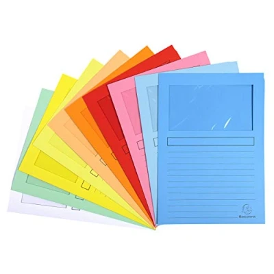 Image de Exacompta Réf 50450E Lot de 10 chemises à Fenêtre 220 x 310 mm Convient pour contenir des documents A4 Carte 160 g/m² transparente Couleurs assorties