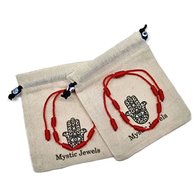 Afbeelding van MYSTIC JEWELS By Dalia Kabbalah armband koord met 7 knopen van rood garen uniseks verstelbaar bescherming tegen het boze oog, veel geluk, Good Luck (2 stuks)