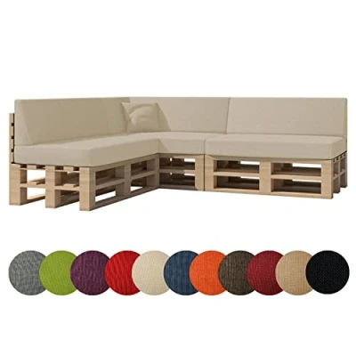 Afbeelding van chilly pilley Palletkussen, tuinkussen, binnen en buiten, wasbaar, afneembaar, zitkussen, rugkussen (8 stuks, crèmekleurig)
