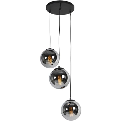Afbeelding van QAZQA Art deco hanglamp zwart met smoke glas 3 lichts Pallon