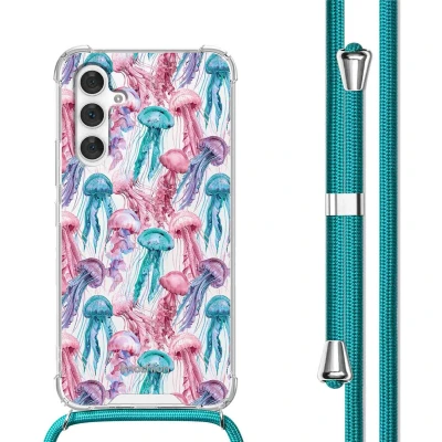 Afbeelding van iMoshion Hoesje Geschikt voor Samsung Galaxy A54 (5G) met Koord Design Meerkleurig / Jellyfish Watercolor