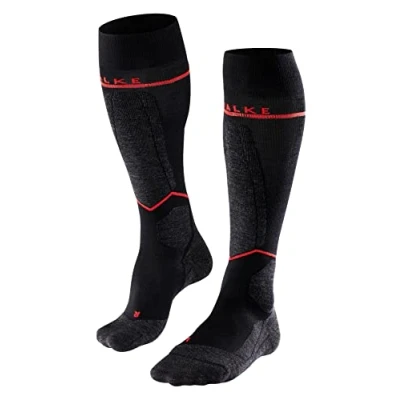 Afbeelding van FALKE SK4 Energizing Light Skisokken voor heren, scheerwol, zwart/blauw, met lichte bekleding, knielang, compressie en dun skiën, Zwart (Black Mix 3010)