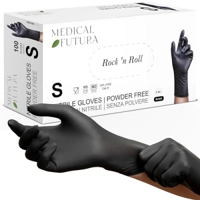 Afbeelding van MEDICAL FUTURA 100 zwarte wegwerphandschoenen S nitril handschoenen, hypoallergeen, 4.0, stofvrij, latexvrij, ideaal voor schoonheidsspecialisten, tattoo artiesten, werkplaatsen, medische gebieden