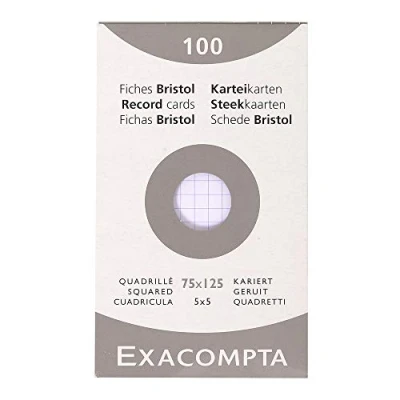Afbeelding van Exacompta Ref. 13602E Etui van 100 indexkaarten, geruit, 5x5, geperforeerd formaat x 150 mm geschikt voor inkjet , laserprinters en kopieerapparaten kleur wit