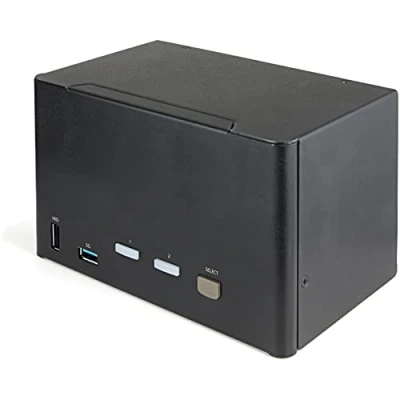 Image de StarTech.com Switch KVM 2 Ports Quadruple Écran DisplayPort 4K 60Hz UHD HDR Hub DP 1.2 2x USB 3.0 (5Gbps) &amp; 4x 2.0 HID Audio Commutation Raccourci clavier TAA (SV231QDPU34K) Commutateur écran souris/audio x / audi
