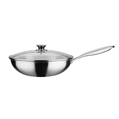 Afbeelding van GSW Asia 868402 Wokpan met glazen deksel, diameter 32 cm, zilverkleurig