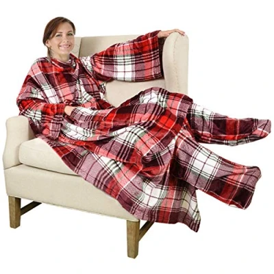 Afbeelding van Catalonia Classy Tv deken, comfortabele deken met mouwen en voeten, professionele knuffeldeken voor het hele lichaam om te dragen, wollen vrouwen mannen, 190 x 135 cm
