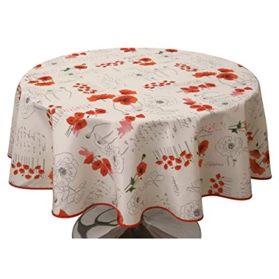 Afbeelding van Le linge de Jules Poppies Vlekbestendig Tafelkleed Rood Maat: Rond Diameter 160 cm