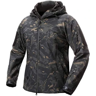Afbeelding van LiliChan Militaire tactische jas voor heren, waterdicht, outdoorsporten, jacht, leger, outdoorsport, Zwarte nacht camouflage