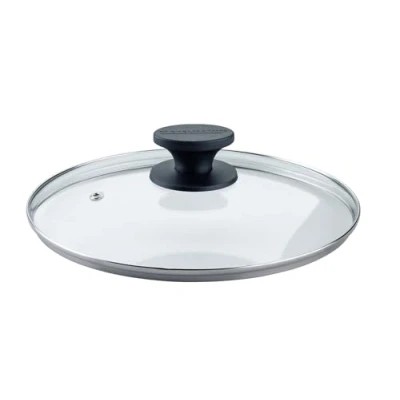 Image de Fackelmann couvercle en verre pour poêle, 24 cm, résistant à la chaleur, poignée bakélite, noir ombré, universel toutes les poêles