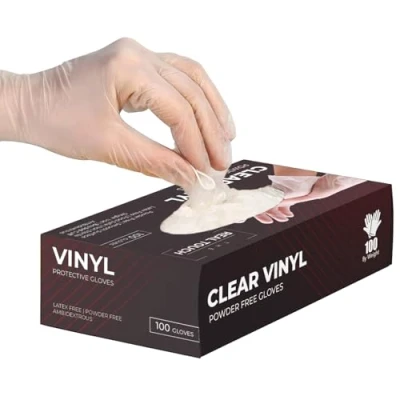 Image de Gants en vinyle multi usages, sans poudre, jetables, extra solides, boîte de 100 Transparent (grand)