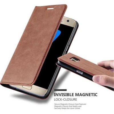 Afbeelding van Cadorabo Hoesje geschikt voor Samsung Galaxy S7 in CAPPUCCINO BRUIN Beschermhoes met magnetische sluiting, standfunctie en kaartvakje Book Case Cover Etui