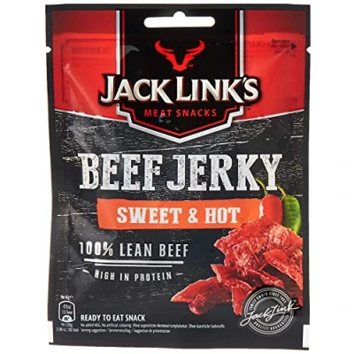 Image de Jack Link&#039;s Bœuf Jerky, saveur sucrée et chaude, lot de 12 sacs 40 g, collations viande riches en protéines, assaisonnement sucré épices chaudes
