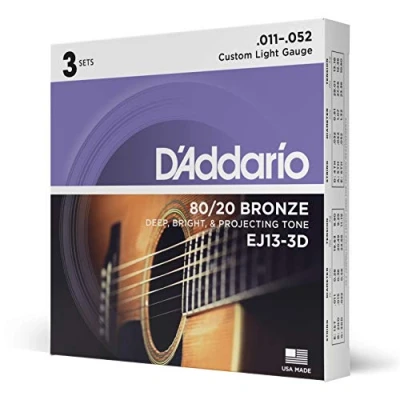 Afbeelding van D&#039;Addario EJ13 3D 11 52 Custom Light Bronze 3 set snaren sets voor westerngitaar