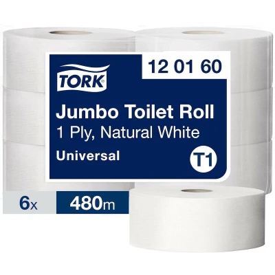 Afbeelding van Tork universal toiletpapier jumbo 1 lgs wit 480 mtr x 10 cm pak à 6 rol/2400 vel (120160)