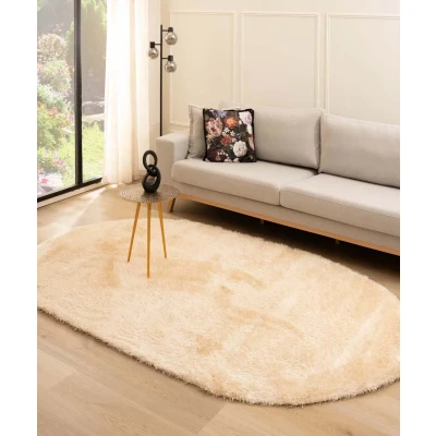 Afbeelding van Ovaal Hoogpolig Tapijt/Vloerkleed Velvet Posh Champagne 280x380 Cm