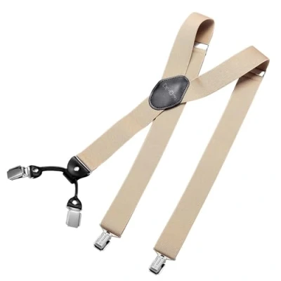 Afbeelding van DonDon brede bretels 3,5 cm 4 Y vormige leren clips elastisch en in lengte verstelbaar zwart blauw, Beige, one size