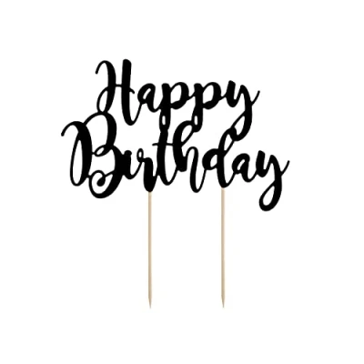 Afbeelding van Partydeco Cake Topper Happy Birthday zwart