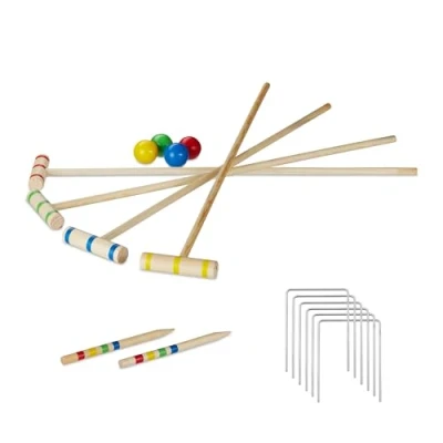 Afbeelding van Relaxdays croquet buitenspel croquetset voor 4 personen kinderen &amp; volwassenen hout