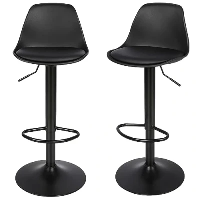 Afbeelding van LANTUS Set van 2 barkrukken, barstoelen, in hoogte verstelbaar en 360 draaibaar, robuust ultra stil, B zuiver zwart